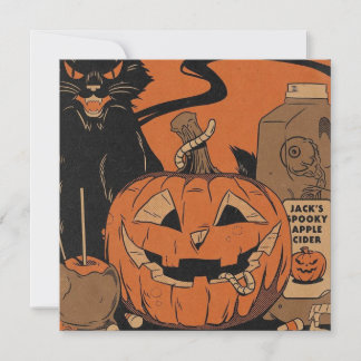Vintage Halloween Kuslig Pumpa Julkort