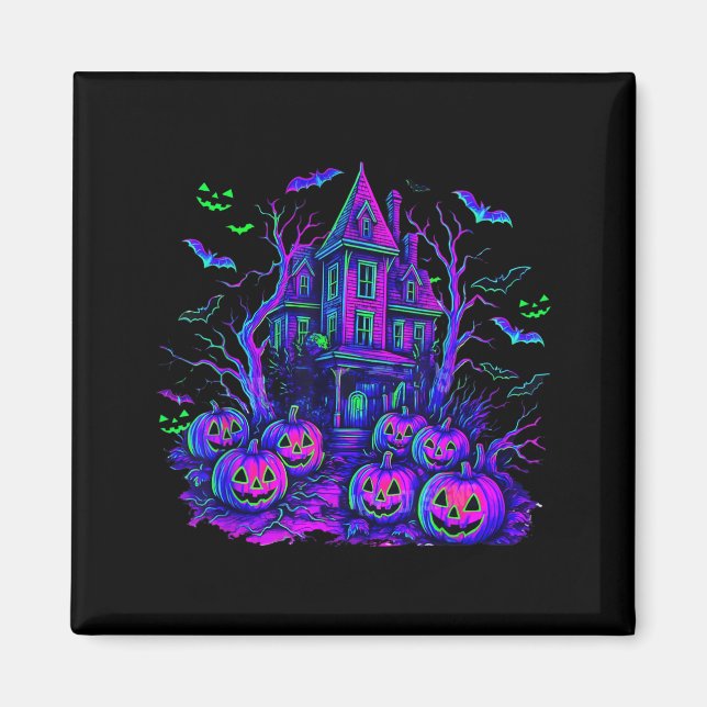 Vintage Halloween kuslig scen Retro pumpa läskig Magnet (Framsidan)