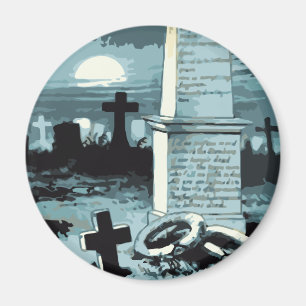Vintage Halloween, kusligt kyrkogård med gravar Magnet