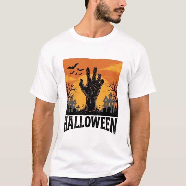 Vintage Halloween kyrkogård Zombie Handsk T-shirt  (Framsida)