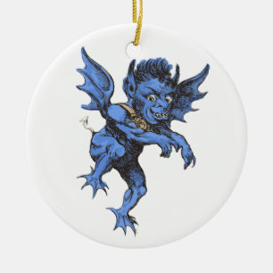 Vintage Halloween, läskig ond Gargoyl Demon Julgransprydnad Keramik