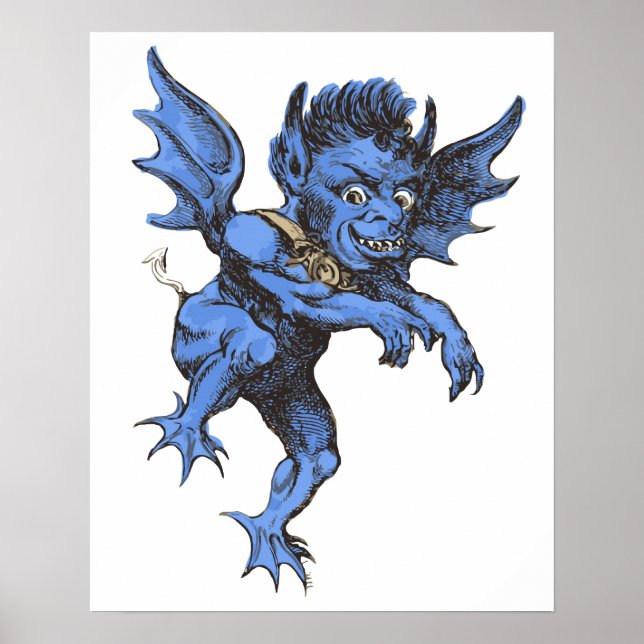Vintage Halloween, läskig ond gargoyle demon Poster (Framsidan)