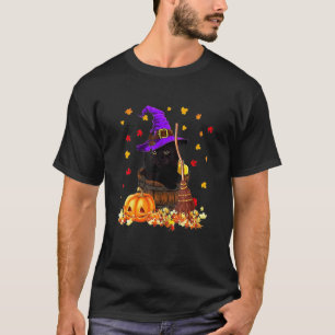 Vintage Halloween läskig svart katt häxa hatt Måne T Shirt