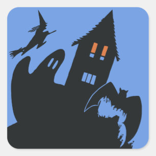 Vintage Halloween, läskigt spökhus och häxa Fyrkantigt Klistermärke