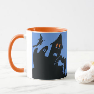 Vintage Halloween, läskigt spökhus och häxa Mugg