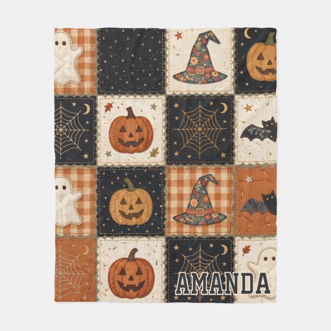 Vintage Halloween-lättpatch-quilt Fleecefilt (Framsidan)