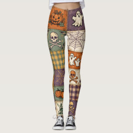 Vintage Halloween-lättpatchworkmotiv Retro-pumpa Leggings