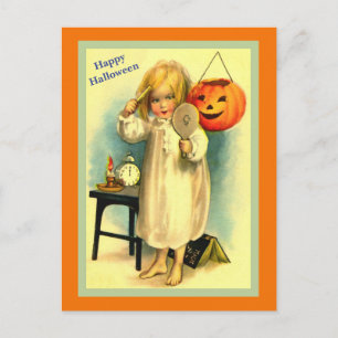 Vintage Halloween Little Girl & Jack-O-Lantern Vykort