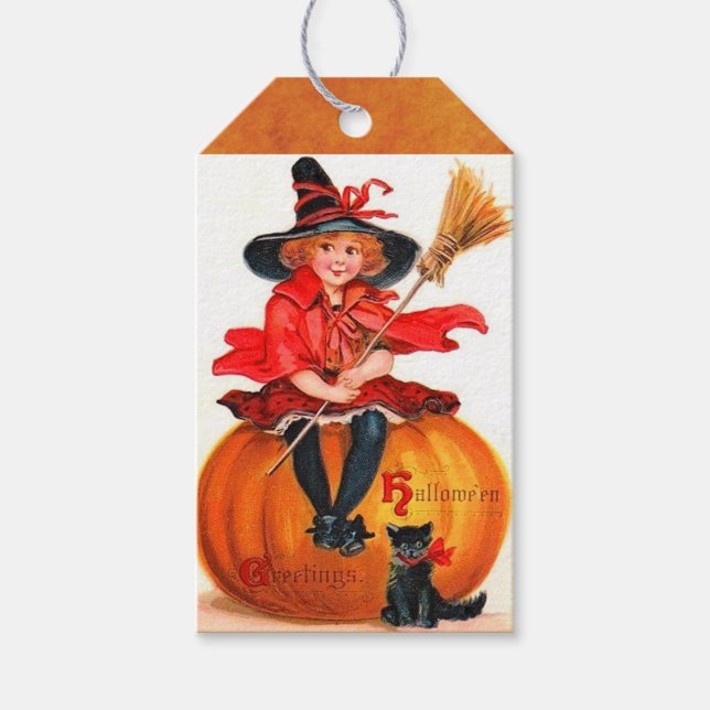 Vintage Halloween Little Witch Gift-Märkre Presentetikett (Framsidan)