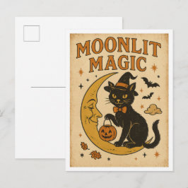 Vintage Halloween Magi i månsken Vykort