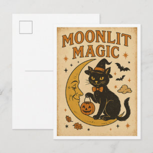 Vintage Halloween Magi i månsken Vykort