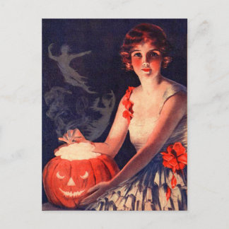 Vintage Halloween Magic Pumpkin Vykort