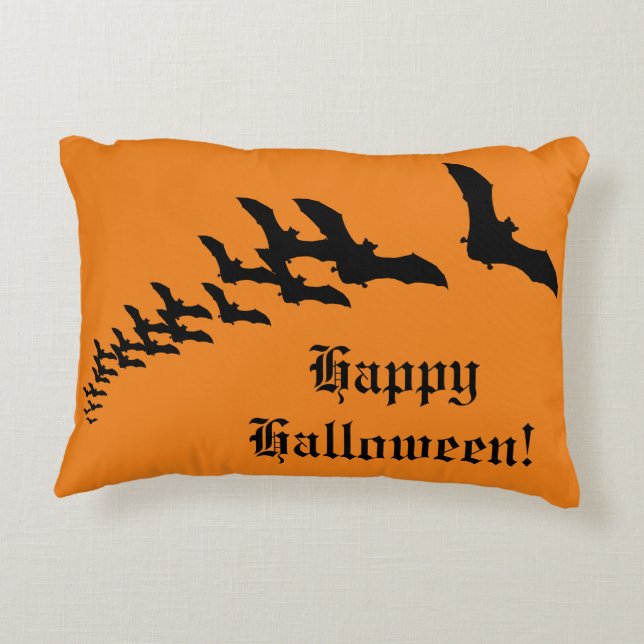 Vintage Halloween med en svärm av fladdermöss Prydnadskudde (Baksidan)