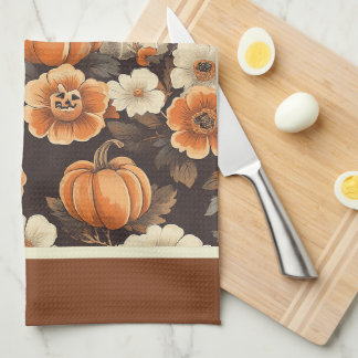 Vintage Halloween med spöke och blommor Kökshandduk