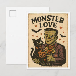 Vintage Halloween Monster Kärlek Vykort