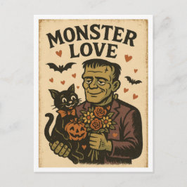 Vintage Halloween Monster Kärlek Vykort