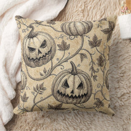 Vintage Halloween-mönster med pumpa och vinrankor Kudde
