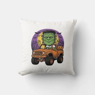 Vintage Halloween Monster Truck Pumpa Tröja_1 Kudde