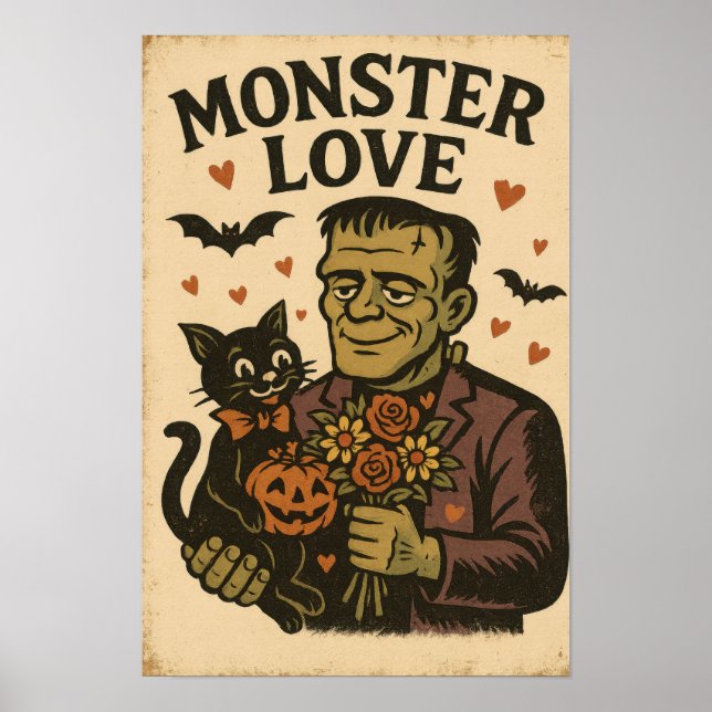 Vintage Halloween-monsterkärlek Poster (Framsidan)