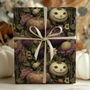 Vintage Halloween Monsters och Pumpkins Black Kråk Presentpapper