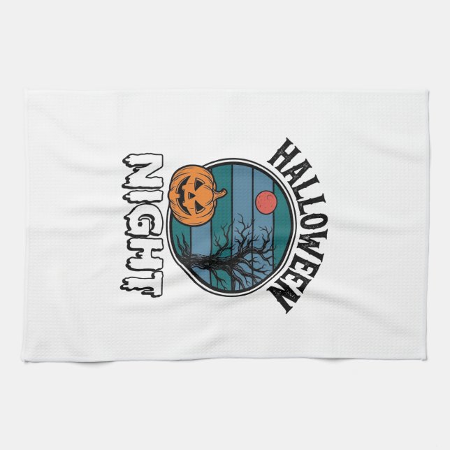 Vintage Halloween Natt Pumpa Tröja Design_ Kökshandduk (Horisontell)