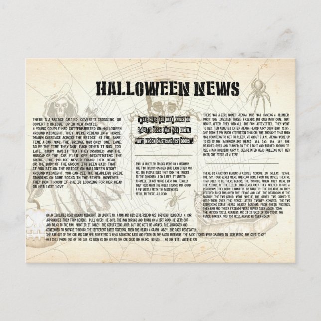 Vintage Halloween Newspaper Vykort (Framsida)