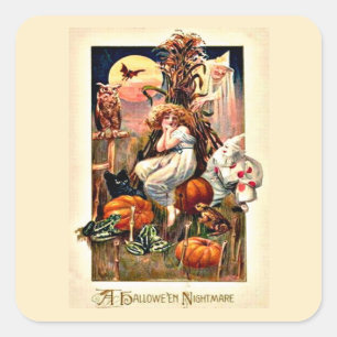 Vintage Halloween Nightmare Fyrkantigt Klistermärke