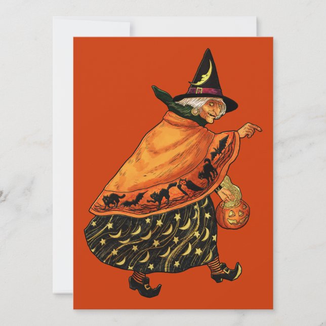 Vintage Halloween Old Witch Kort (Framsida)