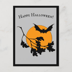 Vintage Halloween Orange Måne Flygande Fladdermöss Inbjudan Vykort