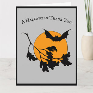 Vintage Halloween Orange Måne Flygande Fladdermöss Tack Kort