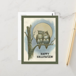 Vintage Halloween-par i Uggla Sitta Nattens Måne Vykort