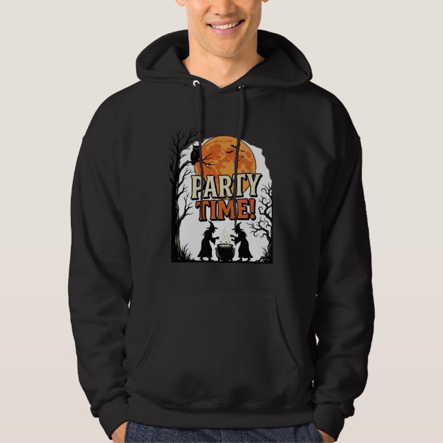 Vintage Halloween Party Time Witch Cauldron Shirt_ Hoodie (Framsida)