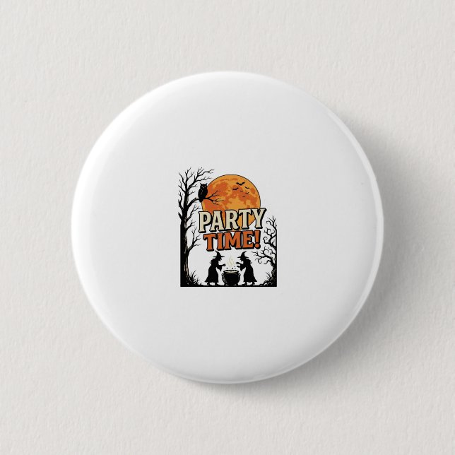Vintage Halloween Party Time Witch Cauldron Shirt_ Knapp (Framsida)