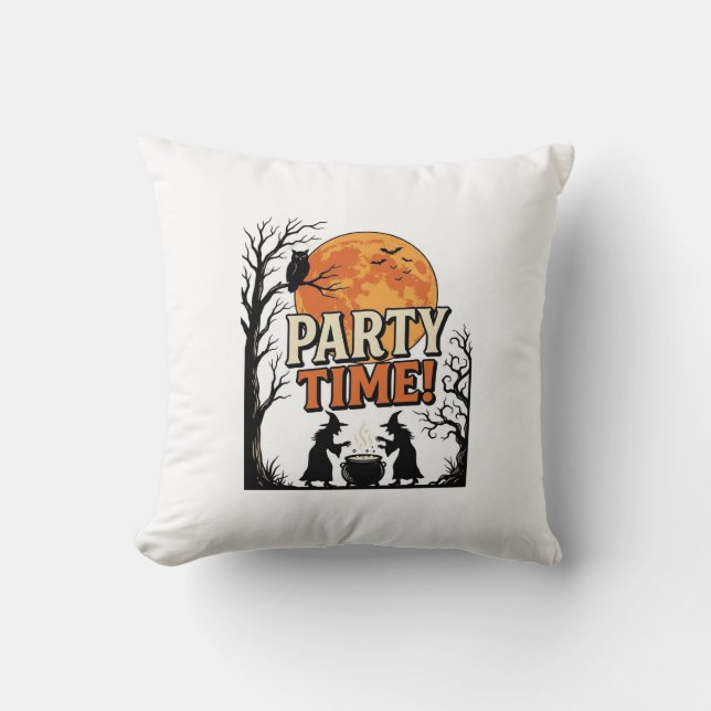 Vintage Halloween Party Time Witch Cauldron Shirt_ Kudde (Framsida)