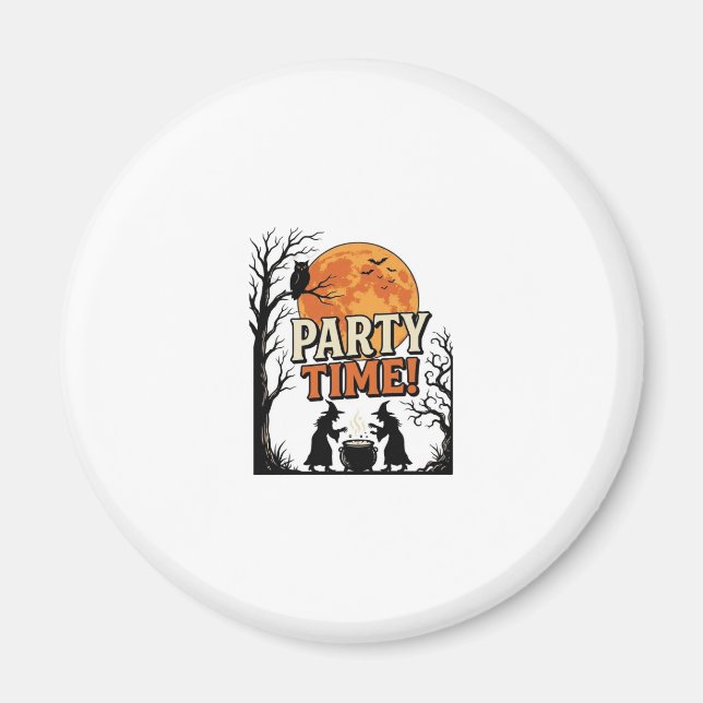 Vintage Halloween Party Time Witch Cauldron Shirt_ Magnet (Framsidan)