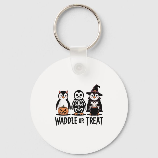 Vintage Halloween Penguin Trick eller Waddle Spook Nyckelring (Framsida)