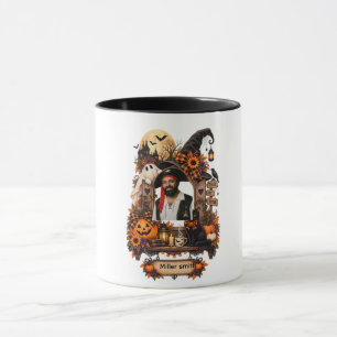 Vintage Halloween Personlig Foto Namn Svart Katt Mugg