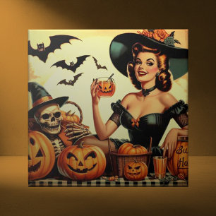 Vintage Halloween Pin-Up Kakelplatta