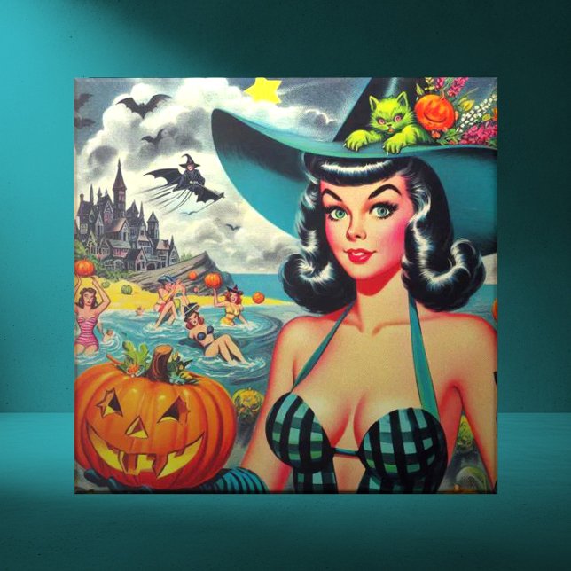 Vintage Halloween Pin-up Kakelplatta (Skapare uppladdad)
