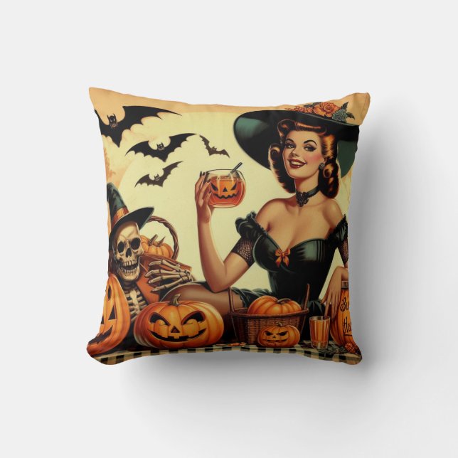 Vintage Halloween Pin-Up Kudde (Framsida)