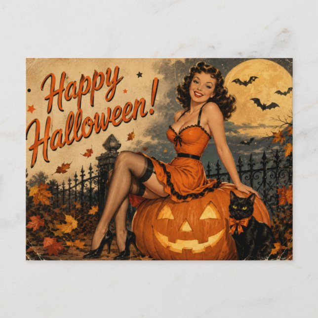 Vintage Halloween Pin Up Postkort  Vykort (Framsida)