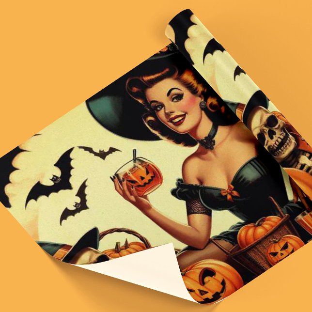 Vintage Halloween Pin-Up Presentpapper (Skapare uppladdad)