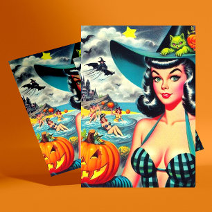 Vintage Halloween Pin-up Vykort