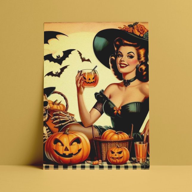 Vintage Halloween Pin-Up Vykort (Skapare uppladdad)