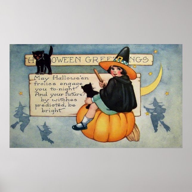 Vintage Halloween, poster svart kattaväck (Framsidan)