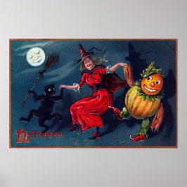 Vintage Halloween poster svart kattpumpa