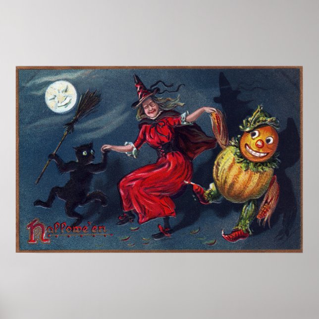 Vintage Halloween poster svart kattpumpa (Framsidan)