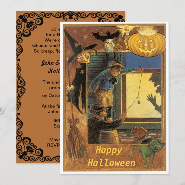 Vintage Halloween Pranksters Halloween Inbjudningar (Fram/baksida)