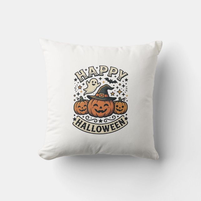 Vintage Halloween-pumpa Ghost T-shirtdesign_1 Kudde (Framsida)