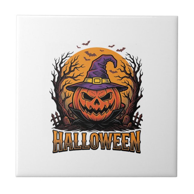 Vintage Halloween-pumpa Häxa Hatt Grafisk_1 Kakelplatta (Framsidan)